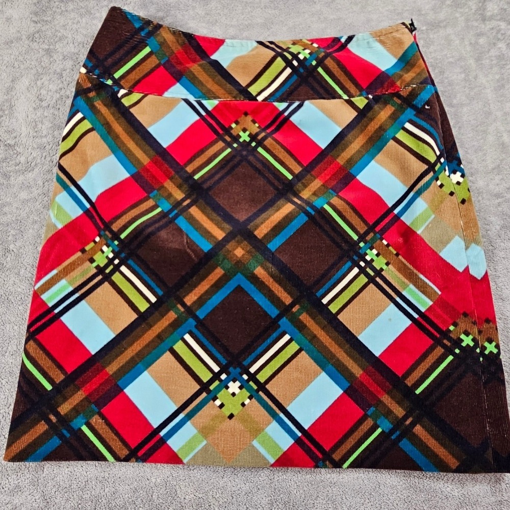 Etcetera Plaid Pencil Skirt Size 2 Brown Red Blue Cotton Stretch Lined preppy